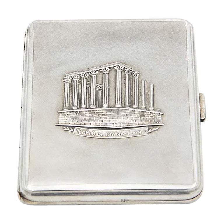 Silver cigarette case with reliefs of the temple of Diana For Sale