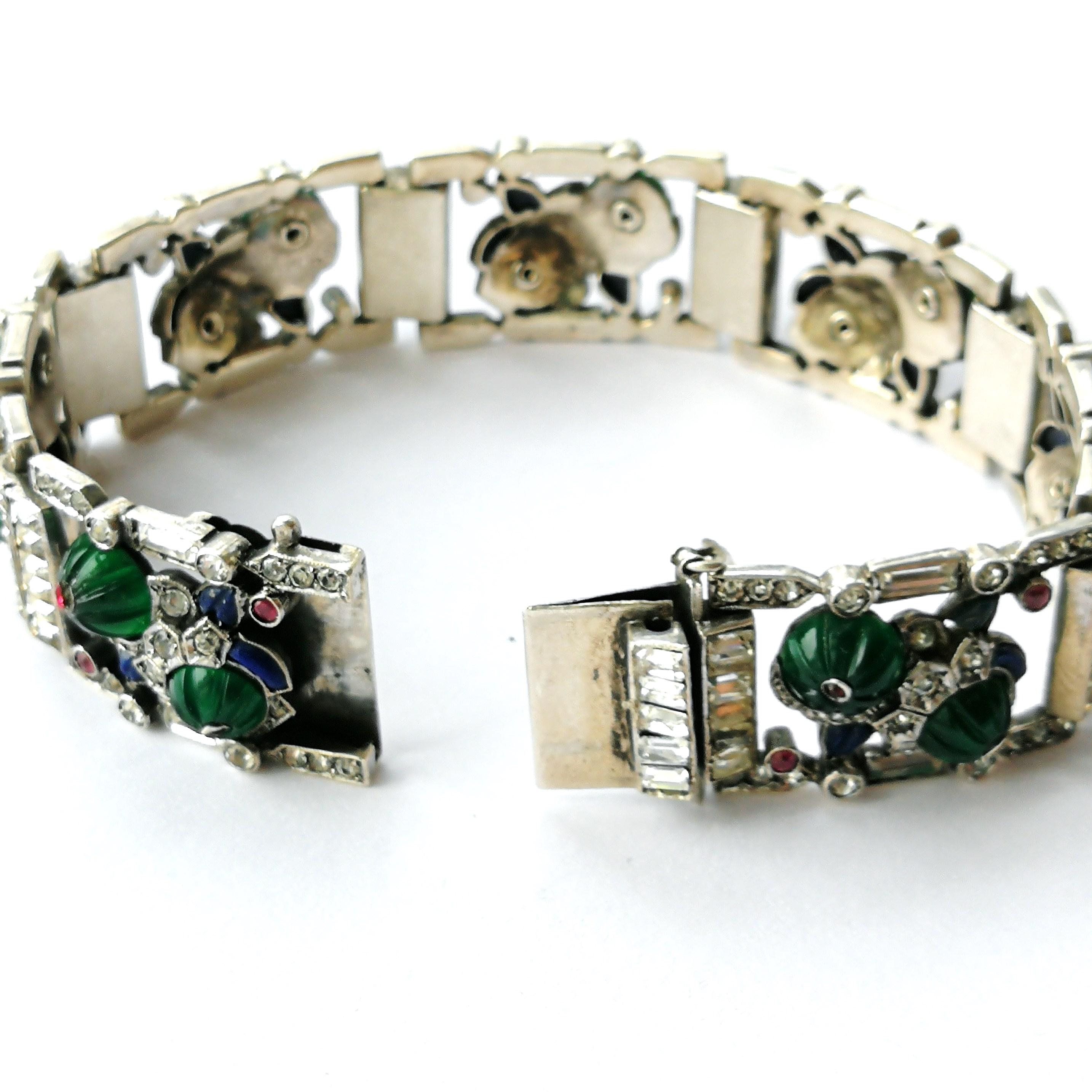 Art Deco Silver, clear and coloured paste 'Cartier-style' bracelet , France, 1920s