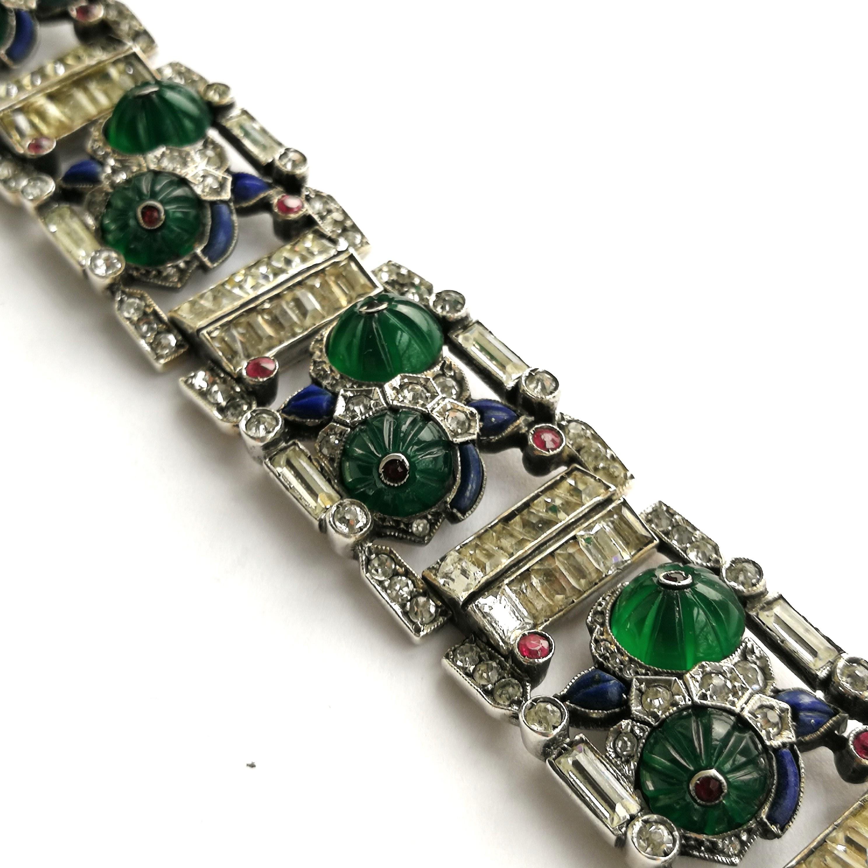Silver, clear and coloured paste 'Cartier-style' bracelet , France, 1920s 2
