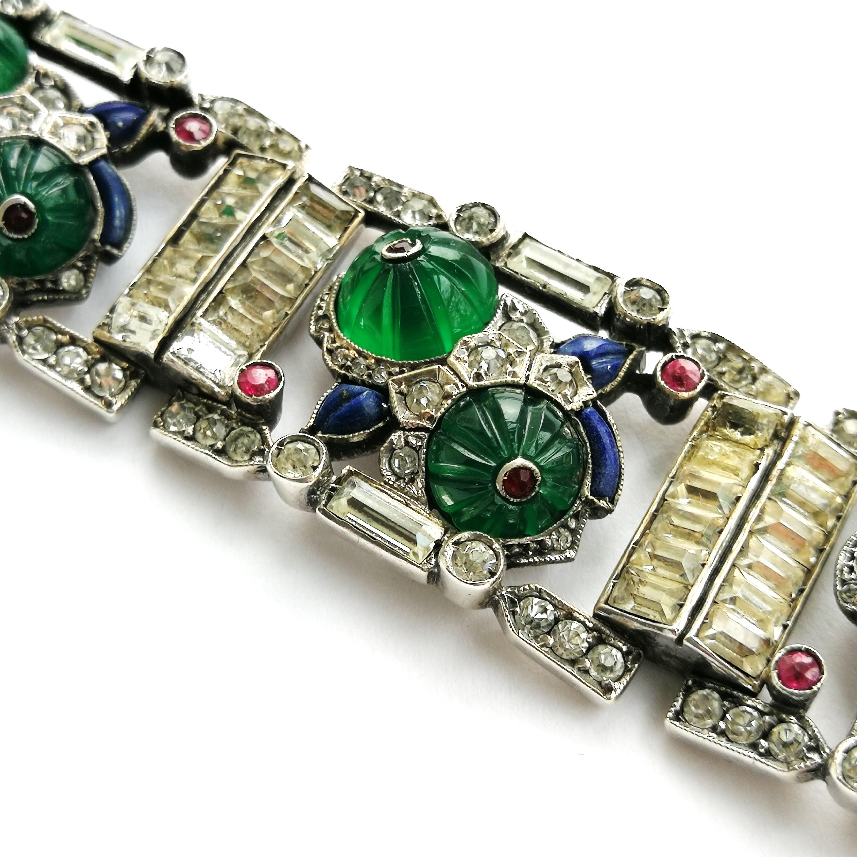 Silver, clear and coloured paste 'Cartier-style' bracelet , France, 1920s 3