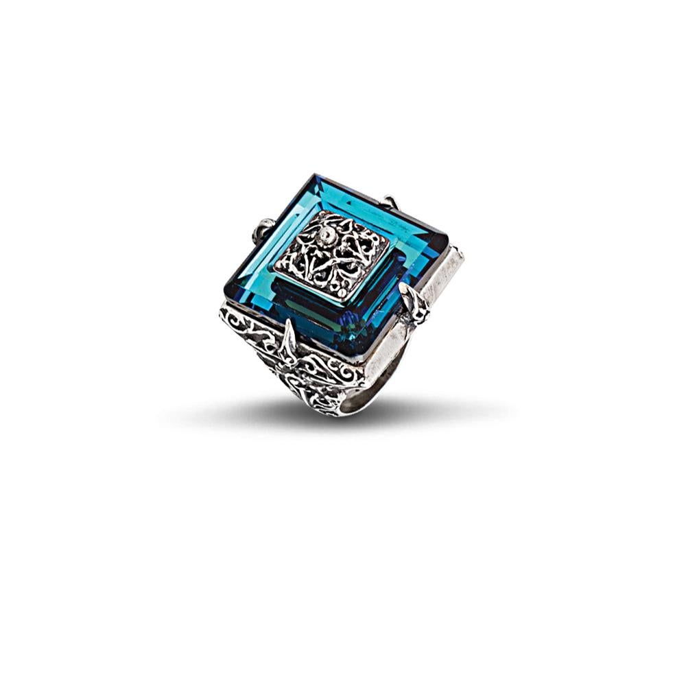 For Sale:  Silver Cocktail Ring with Blue Swarovski Crystal, Dimitrios Exclusive D177  2