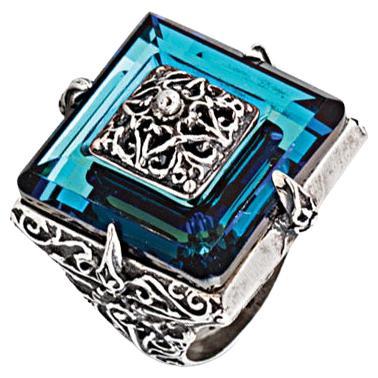 For Sale:  Silver Cocktail Ring with Blue Swarovski Crystal, Dimitrios Exclusive D177