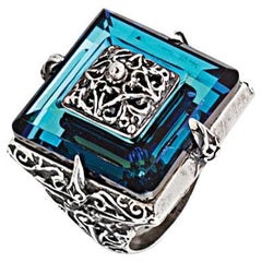 Silver Cocktail Ring with Blue Swarovski Crystal, Dimitrios Exclusive D177 
