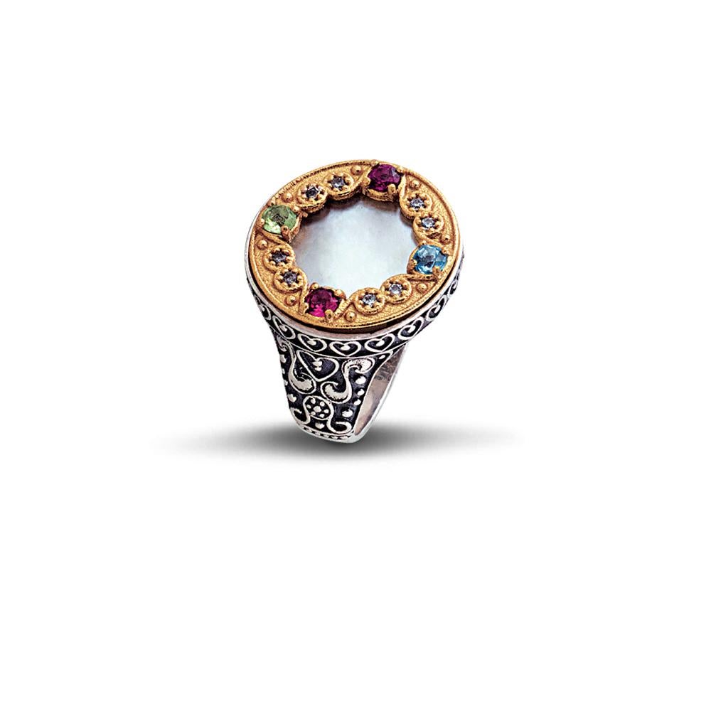 For Sale:  Silver Cocktail Ring with MOP & Semi-Precious Stones, Dimitrios Exclusive D67 2