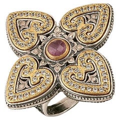 Silver Cocktail Ring with Ruby and Zircon Gemstones, Dimitrios Exclusive D86