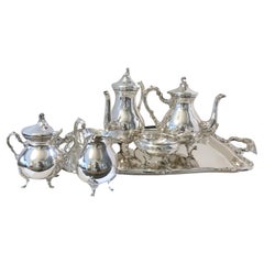Silver Coffee and Tea Set, 6 Pieces, 925 Sterling Silver, Handmade, Unique Piece