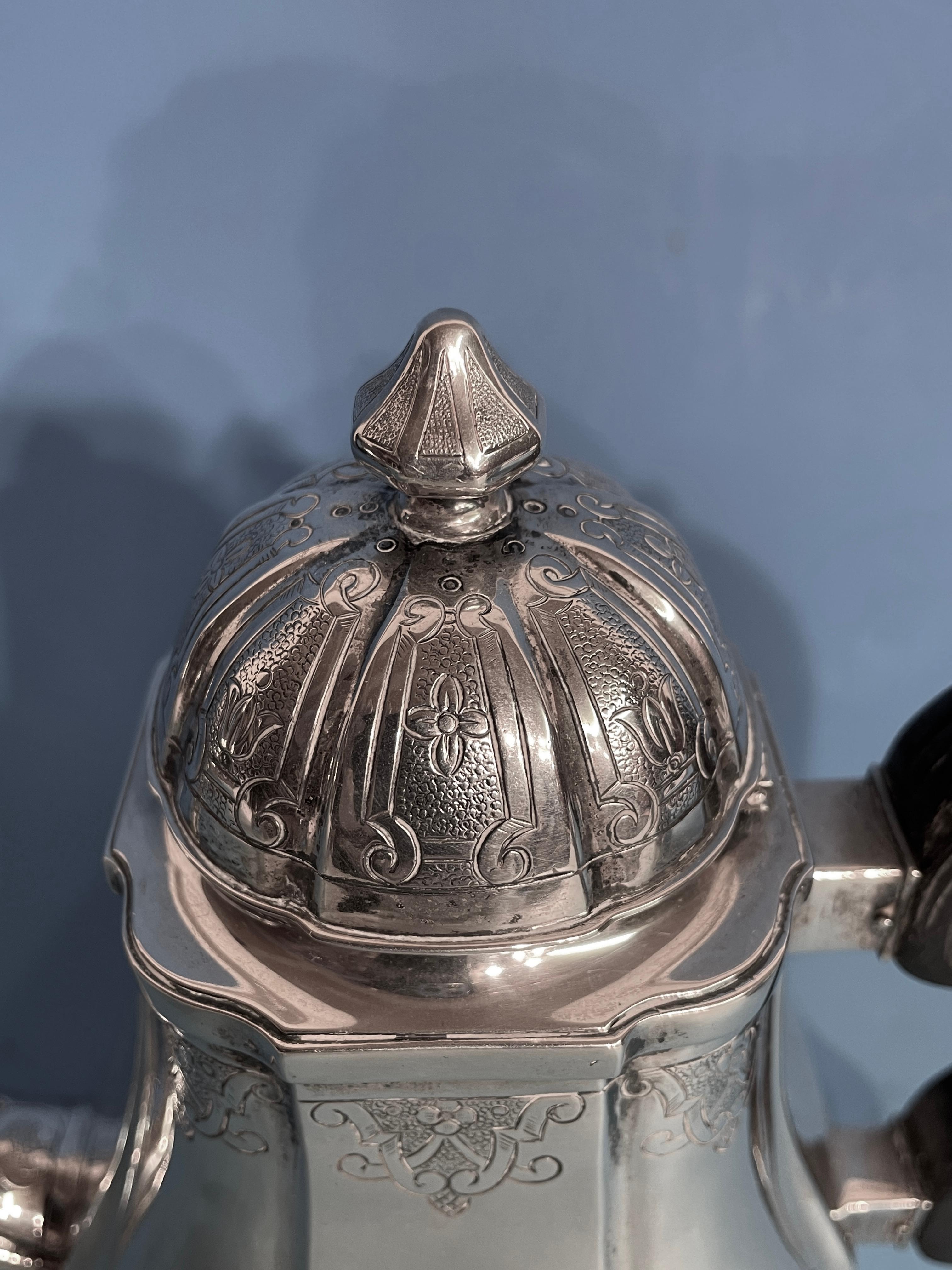 Engraved Silver Coffee and Tea Set, Belgium, 19th Century For Sale