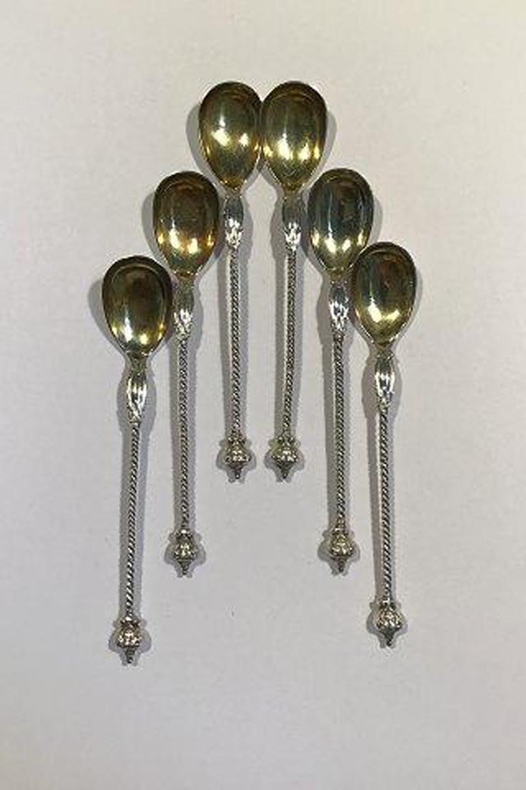Silver coffee spoons hallmarked by Danish Silversmith Gilded bowl 

Measures: 12.2 cm/4.80
