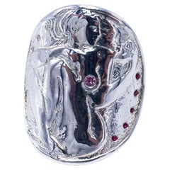 Bague de monnaie en argent, rubis, diamant et saphir rose