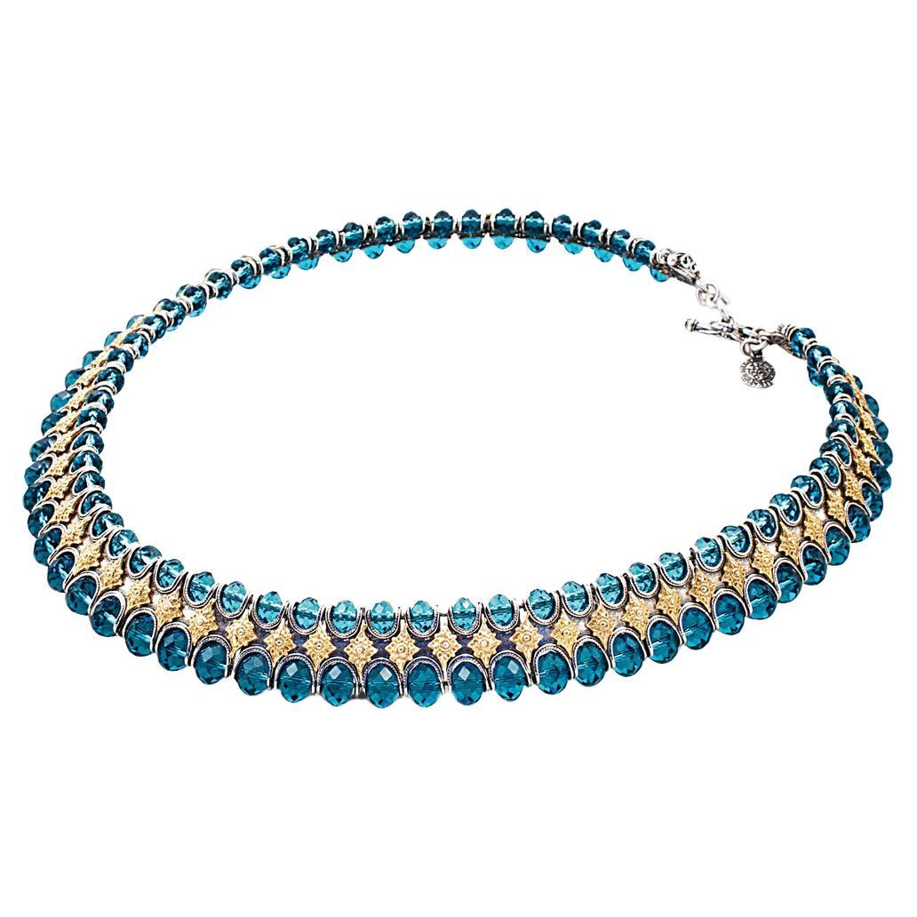 Silver Collar Necklace with Blue Swarovski Crystals, Dimitrios Exclusive K212 For Sale