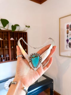 Silver Collar Statement Choker Necklace with Sonoran Turquoise