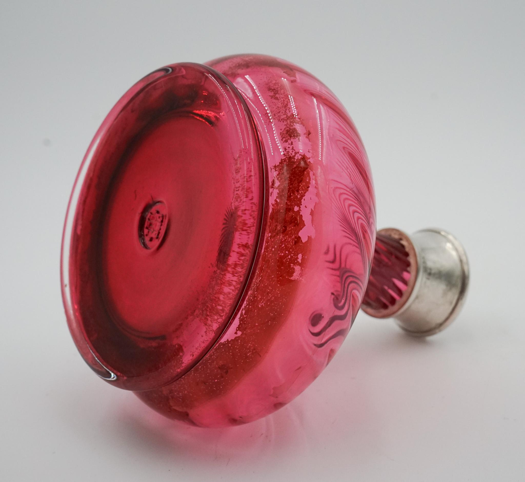 SILVER COLLARED HAND BLOWN CRANBERRY CRYSTAL DECANTER HARDWiCKE COLLECTION For Sale 4