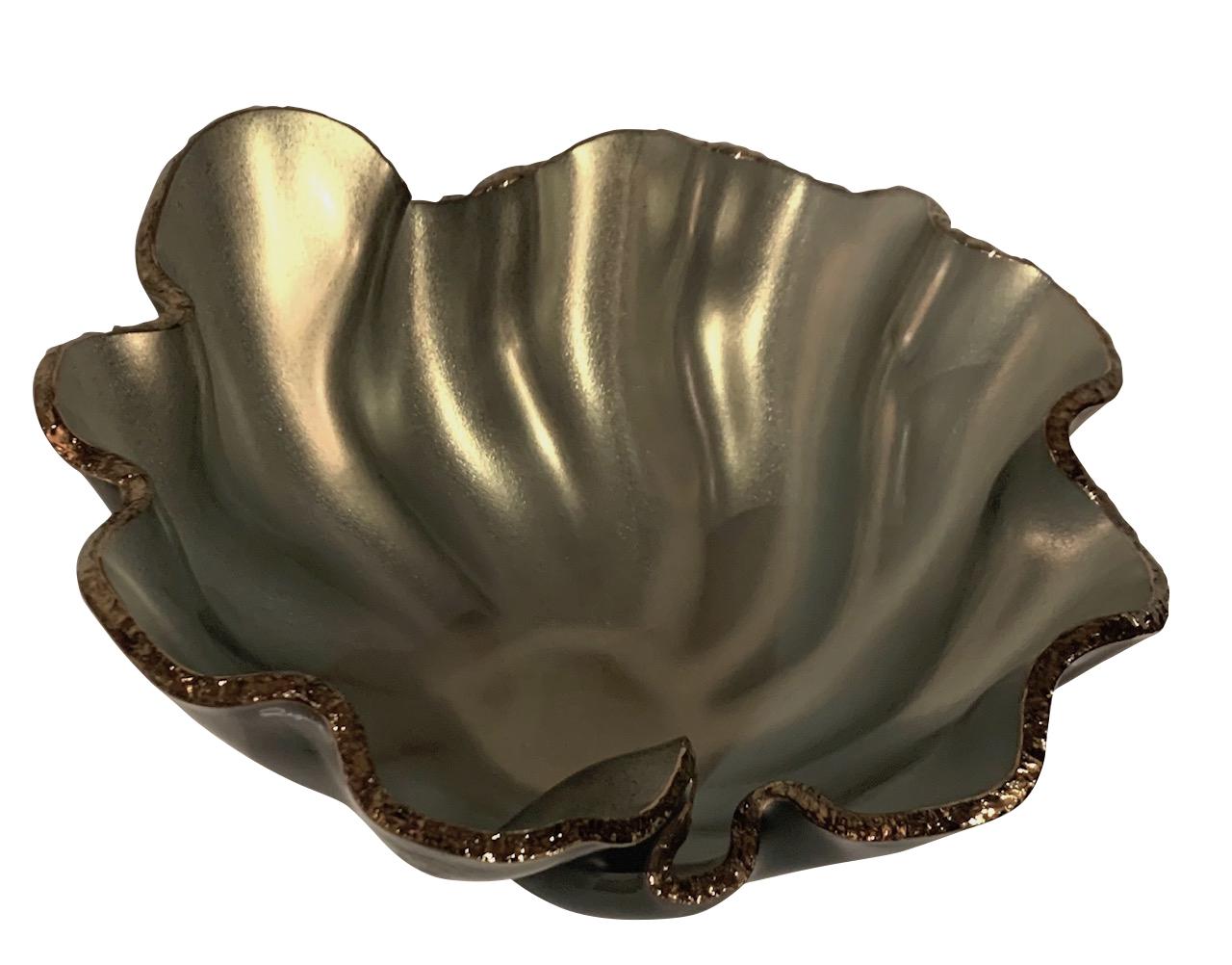 Brazilian Silver Color Free Form Glass Bowl, Brazil, Contemporary