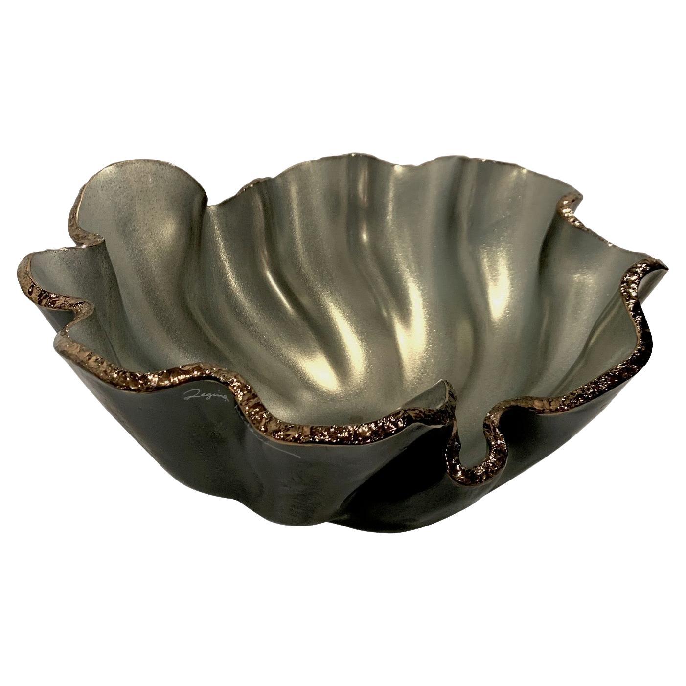 Silver Color Free Form Glass Bowl, Brazil, Contemporary