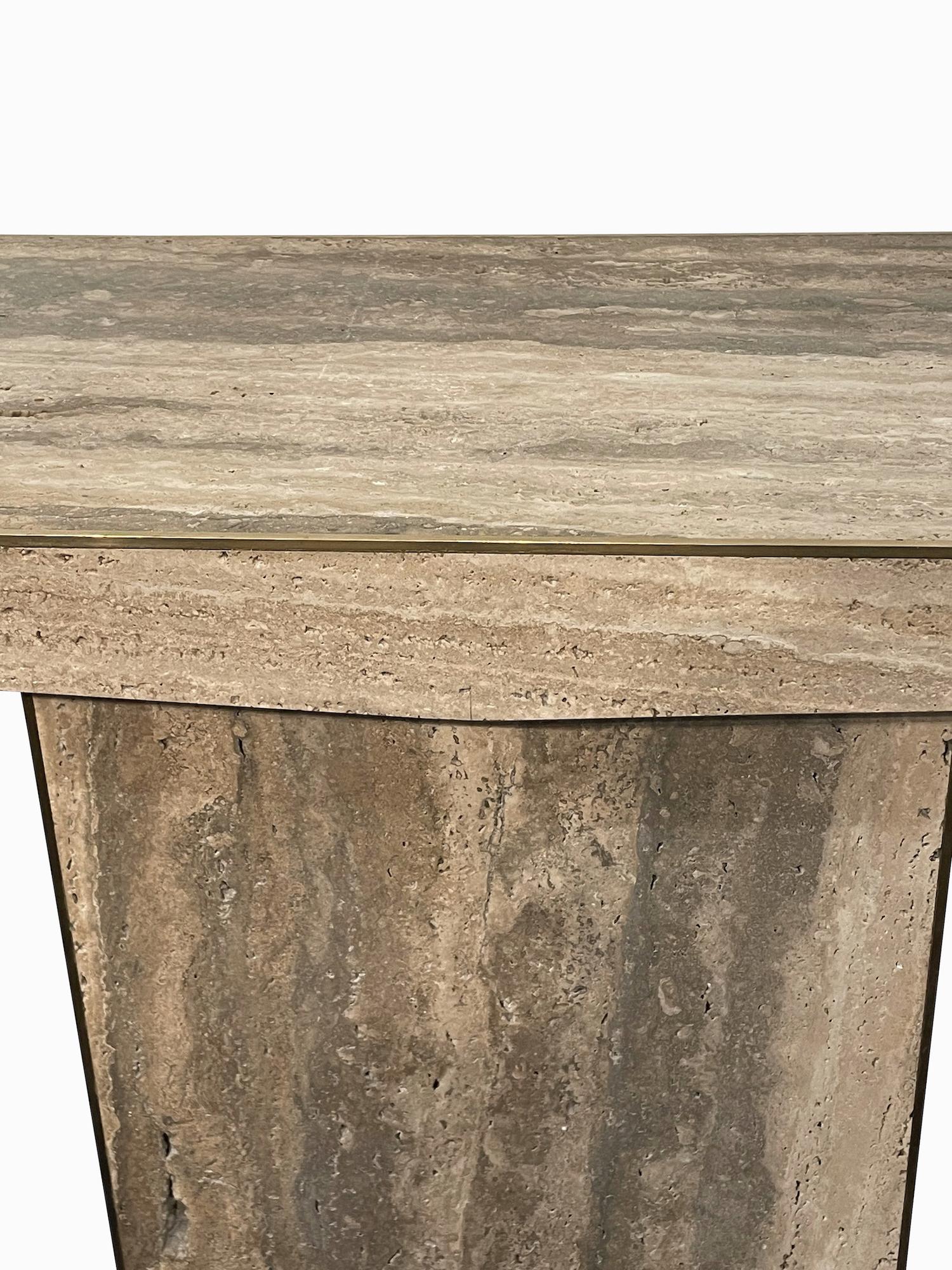 Silver Color Pair Travertine Console Tables, Italy, Contemporary In New Condition For Sale In New York, NY