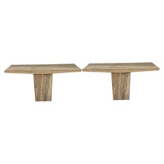 Silver Color Pair Travertine Console Tables, Italy, Contemporary
