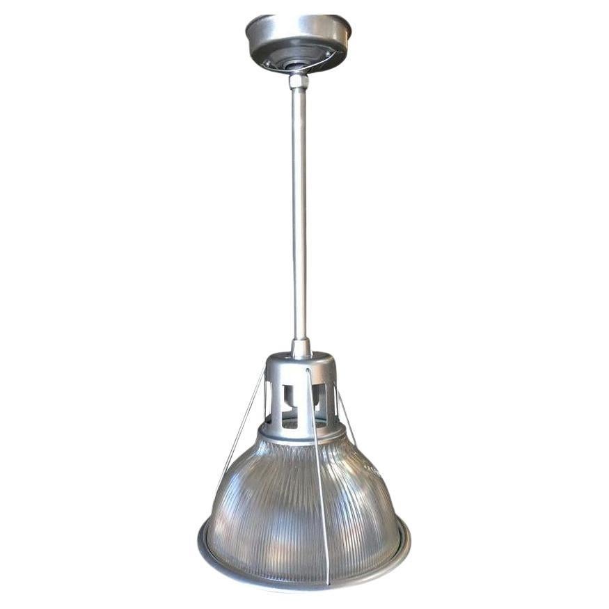 Silver Colored Industrial Ribbed Pendant Lamp by Holophane For Sale