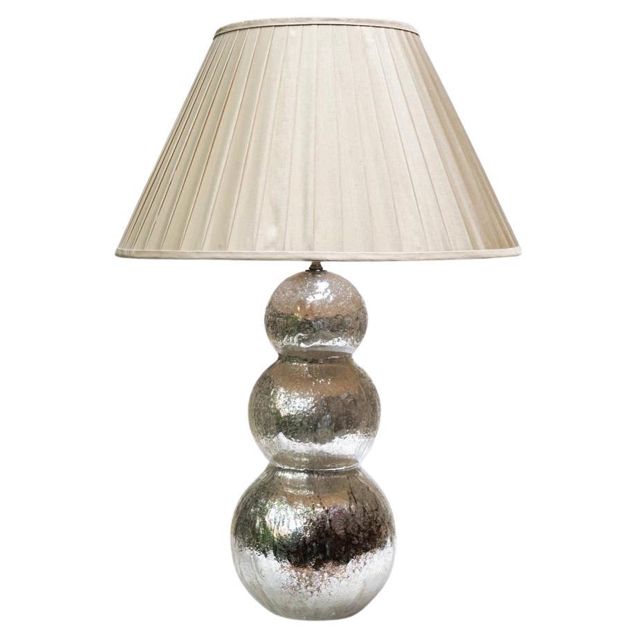 Lámpara de sobremesa de cristal de Murano soplado a mano con técnica Pulegoso de color plateado en venta
