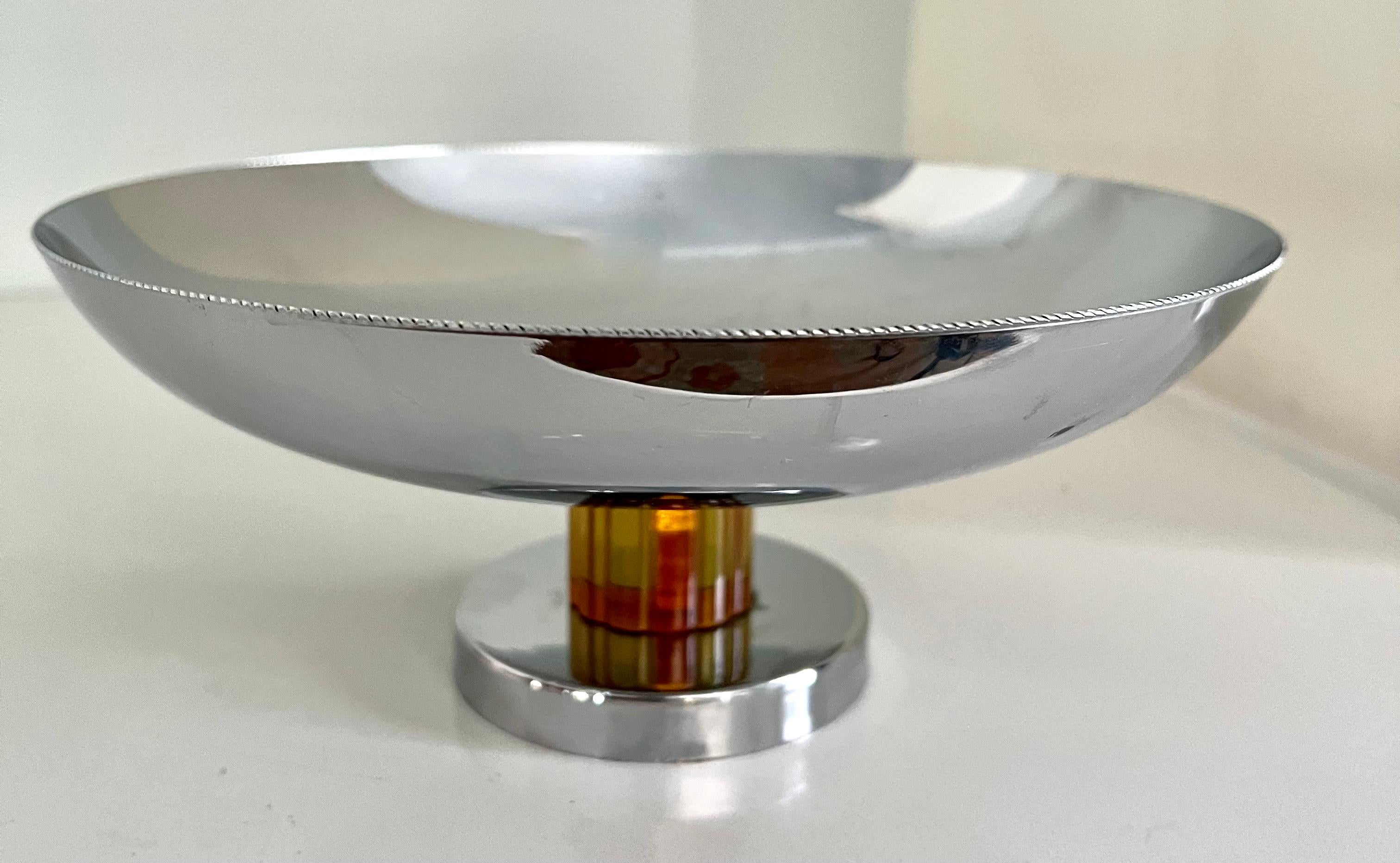 Polished Silver Compote with Amber Stem For Sale