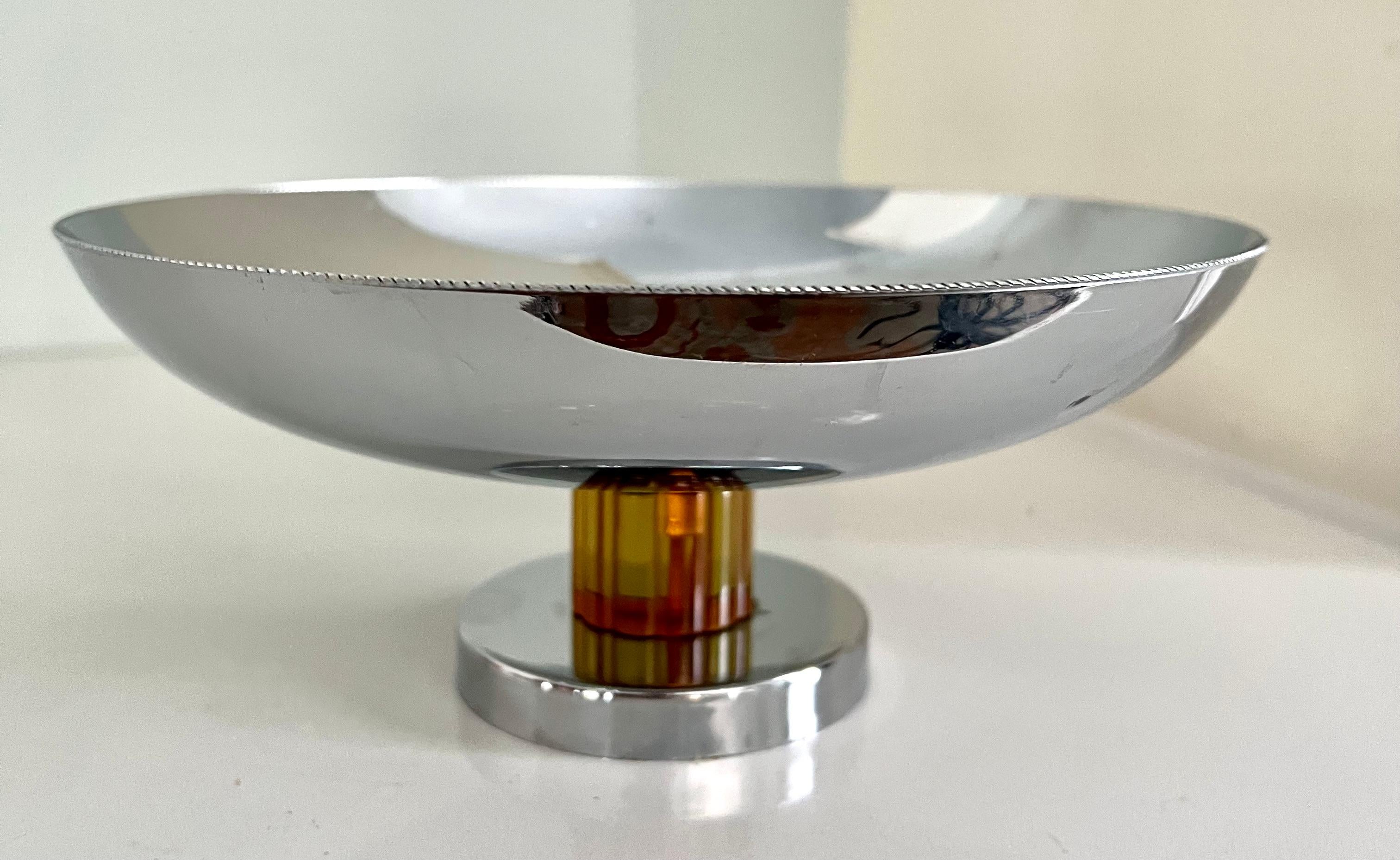 Silver Compote with Amber Stem In Good Condition For Sale In Los Angeles, CA