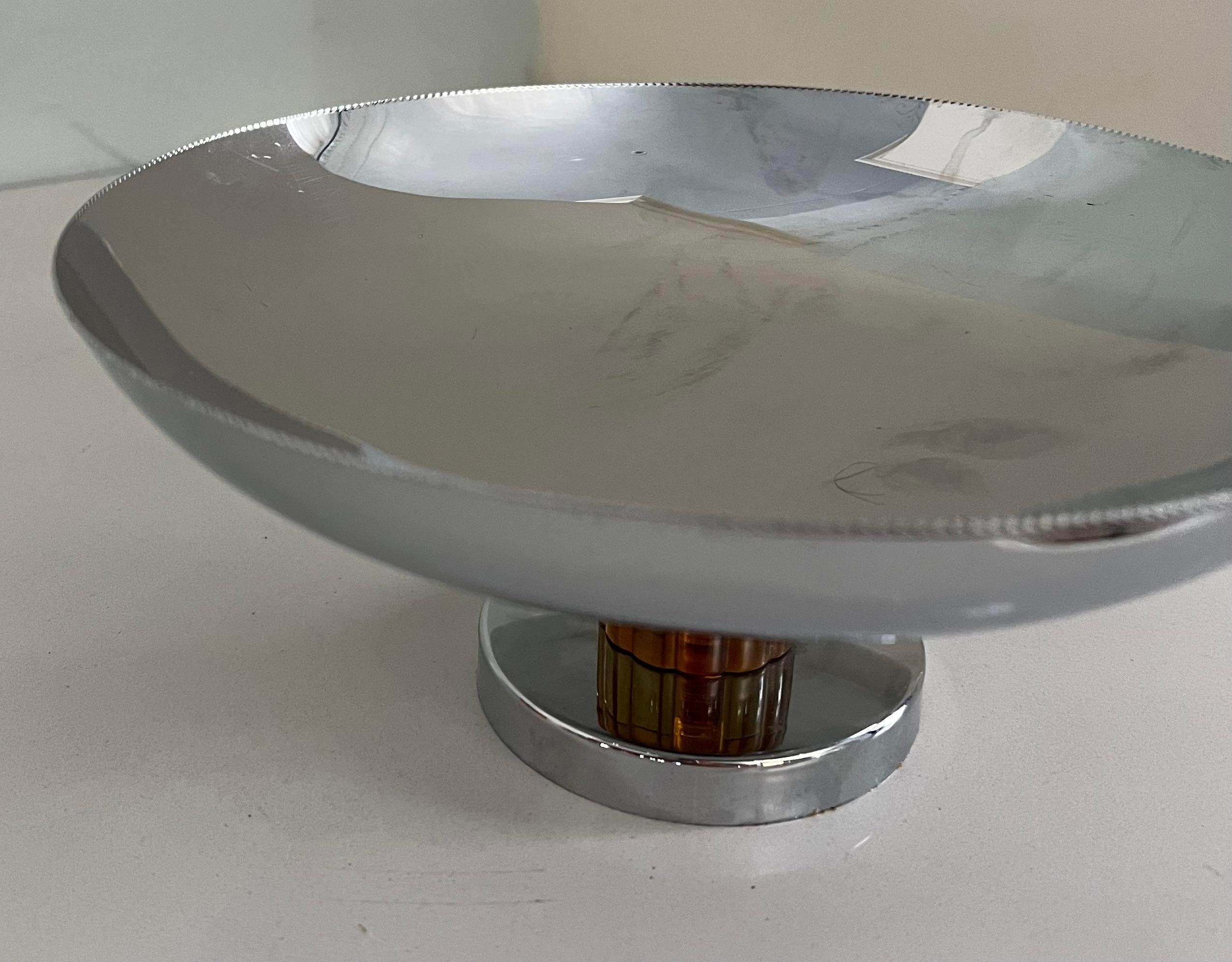 20th Century Silver Compote with Amber Stem For Sale