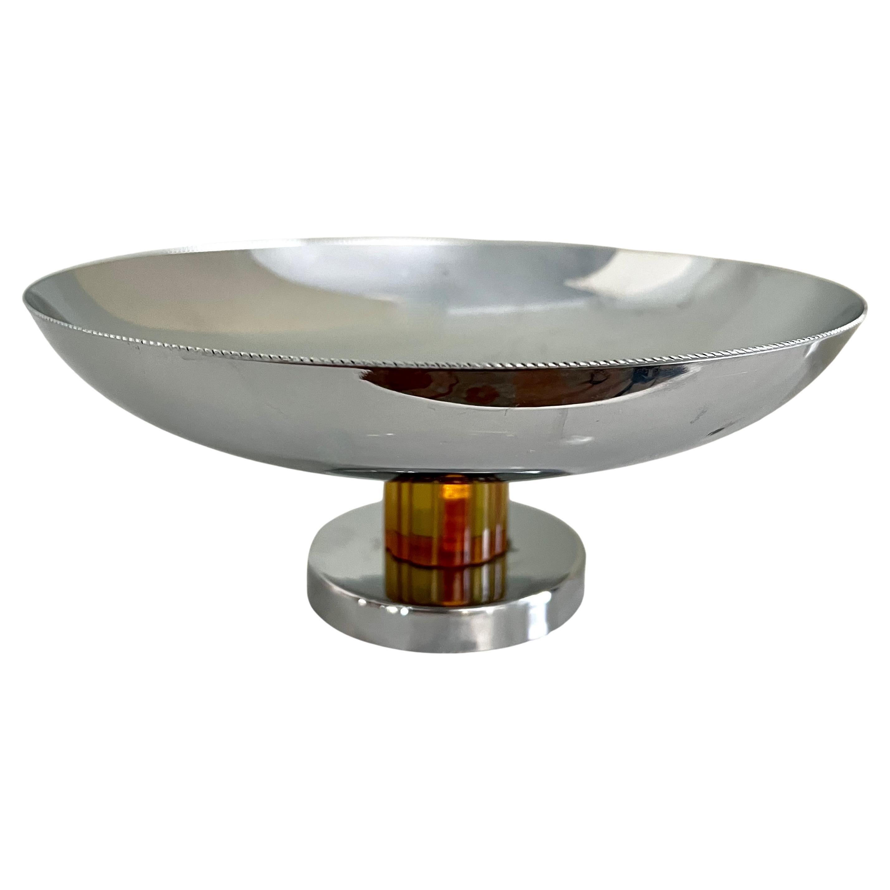 Silver Compote with Amber Stem For Sale