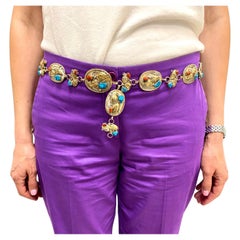 Silver Concho Belt Vintage 12k Gold Coral Turquoise
