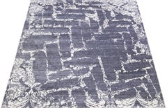 Silver Contemporary Wool & Silk Rug Handmade with Abstract Motif
