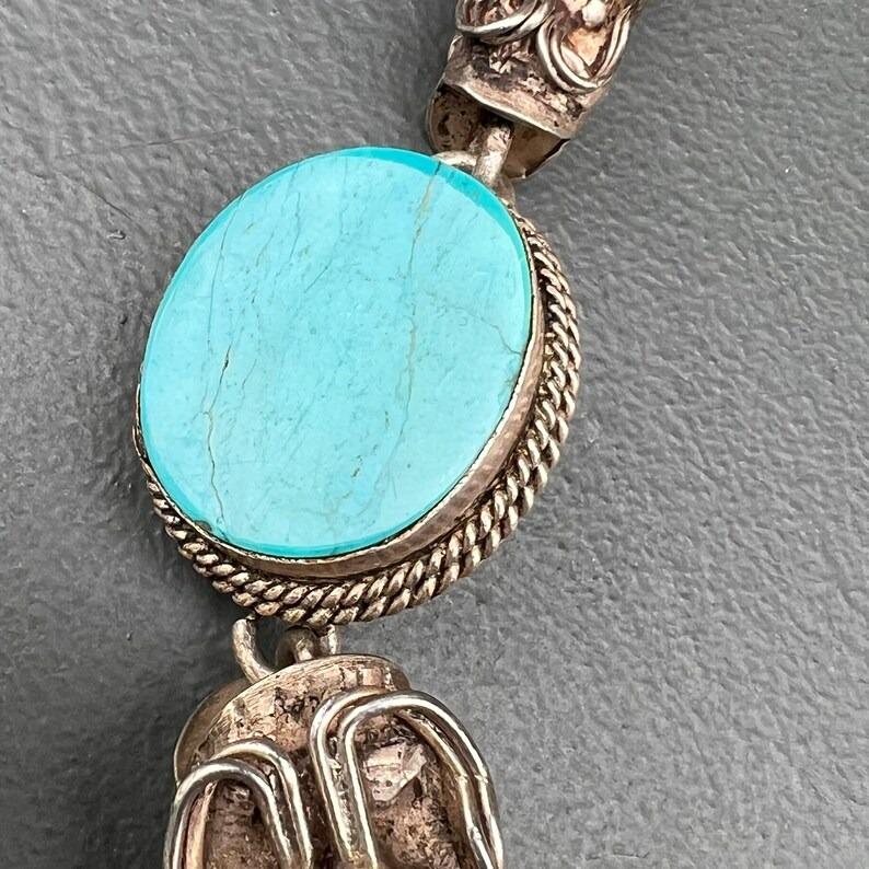 Silver Coral Turquoise Necklace Chinese Tibetan Dragon Head For Sale 1