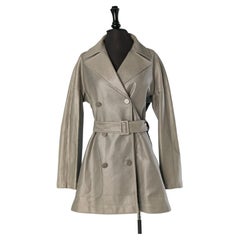 Silver cotton Pea Coat with leather button and belt ALAIA