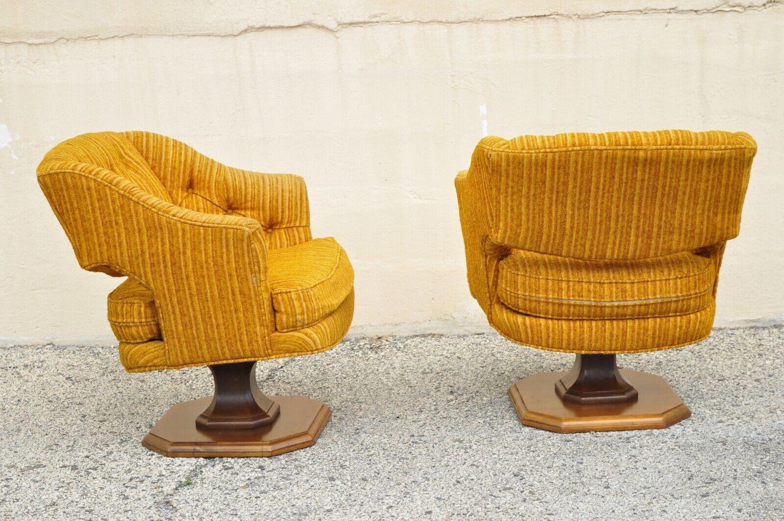 Silver Craft Orange Mid Century Modern Swivel Club Lounge Chairs - a Pair 3