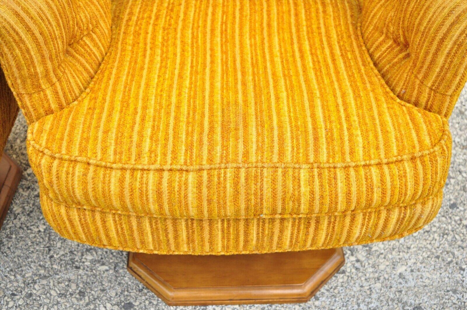 Fabric Silver Craft Orange Mid Century Modern Swivel Club Lounge Chairs - a Pair