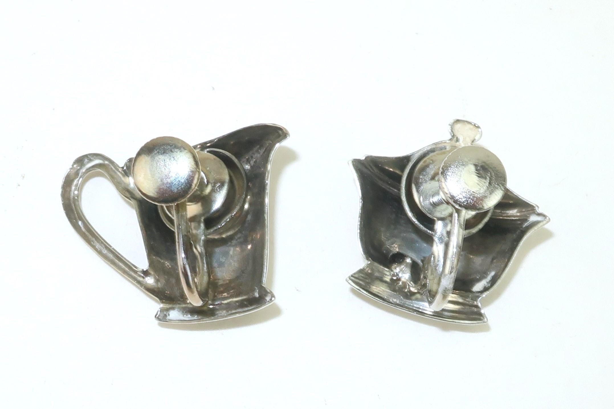 Rétro Orecchini d'argento a forma di crema e zucchero, anni '50 in vendita