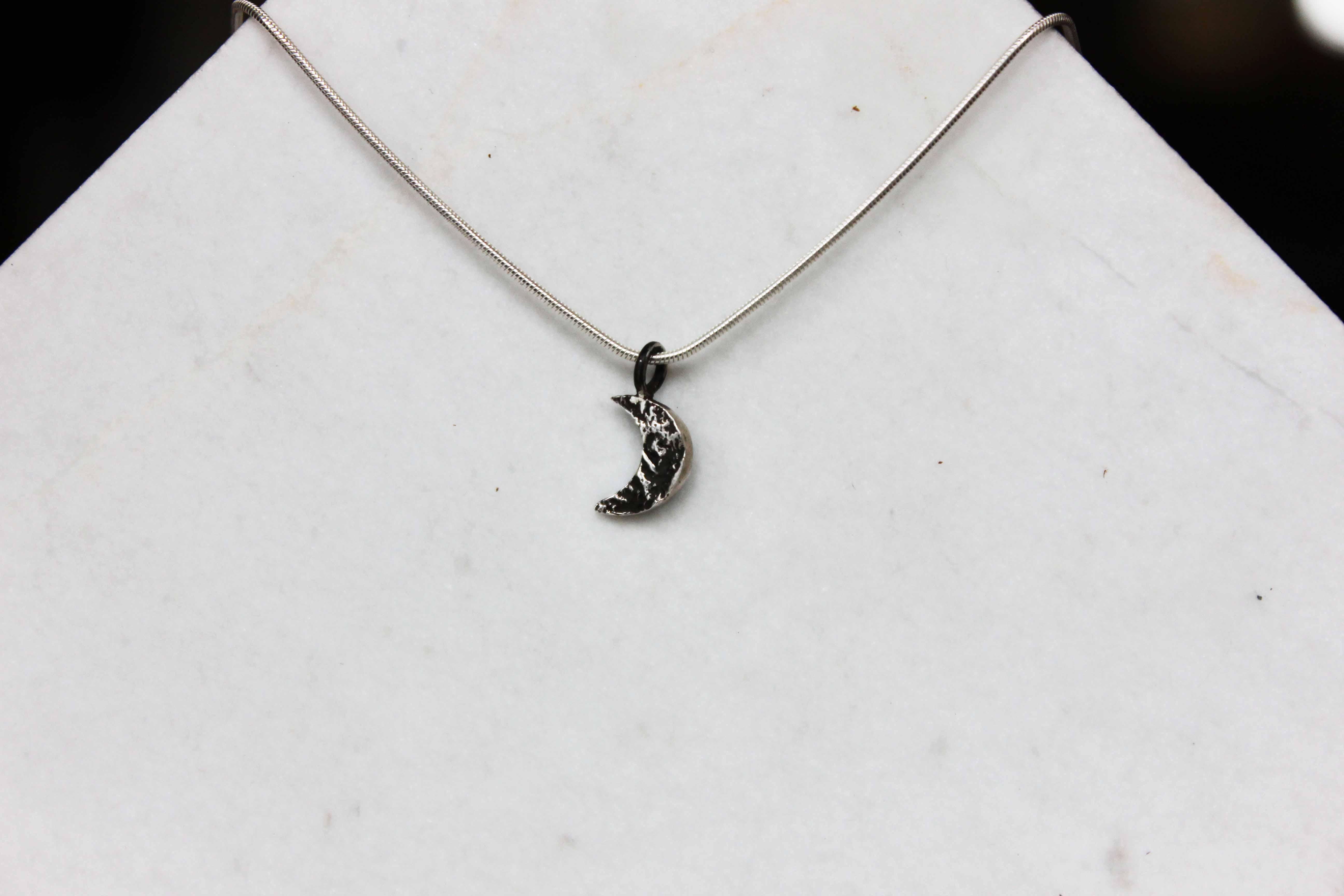 Contemporary Silver Crescent Moon Necklace For Sale