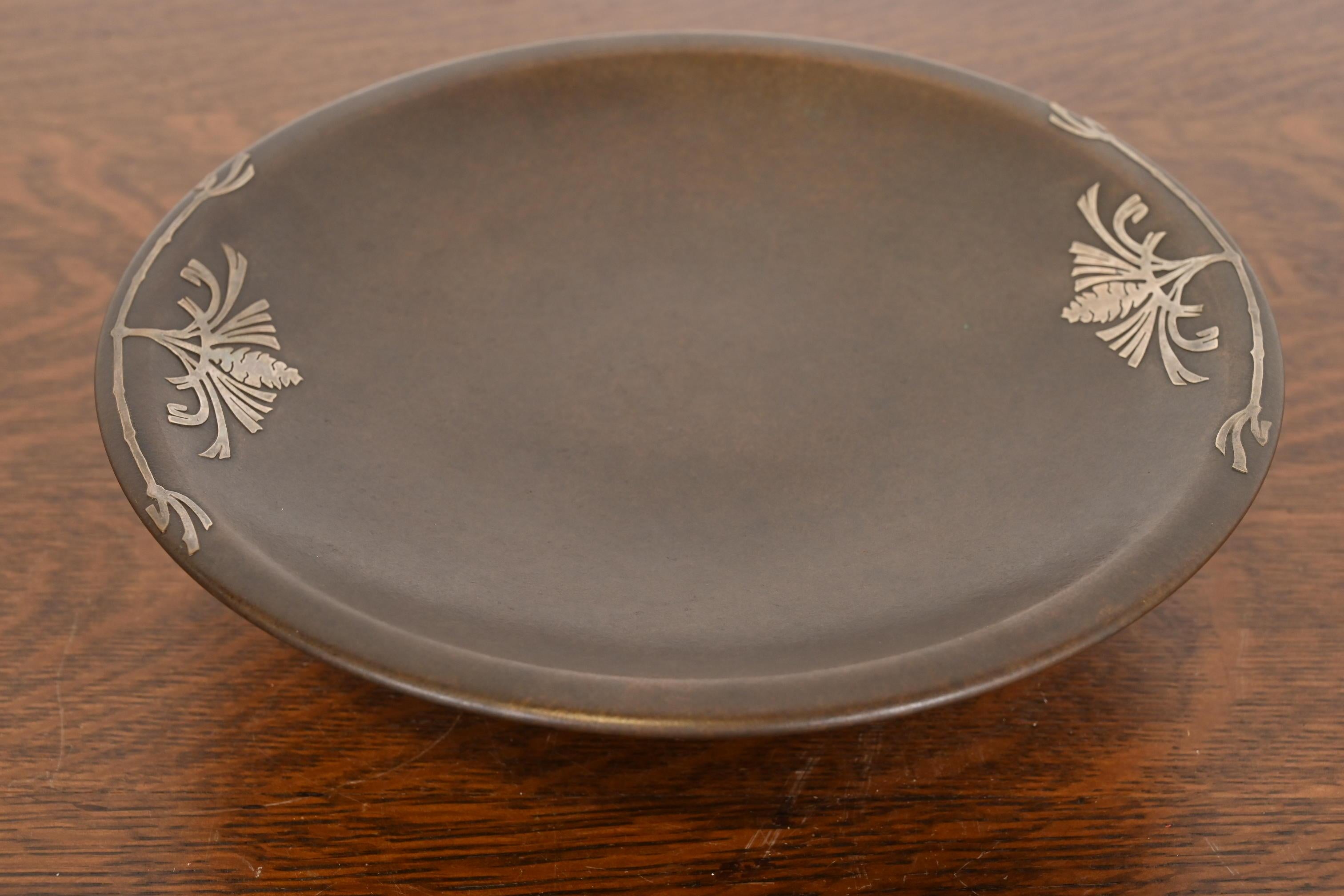 Arts and Crafts Silver Crest Arts & Crafts Sterling Silver on Bronze Footed Centerpiece Bowl For Sale