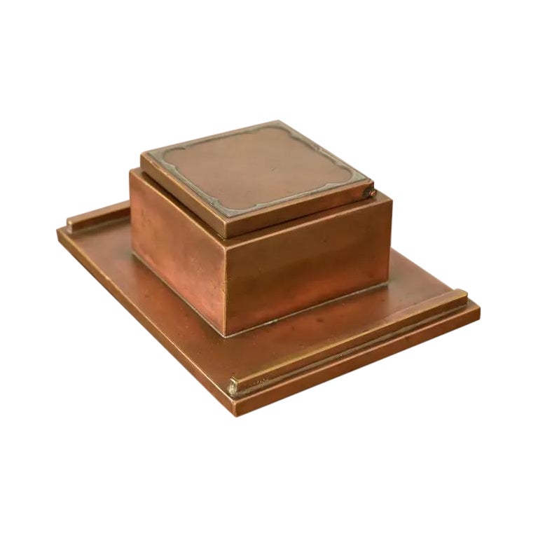 Silver Crest Arts & Crafts Sterling Silver on Bronze Inkwell For Sale