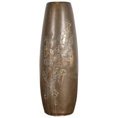 Silver Crest Arts & Crafts Sterling Silver on Bronze Tall Vase