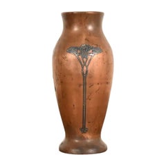 Silver Crest Arts & Crafts Sterling Silver on Bronze Tall Vase