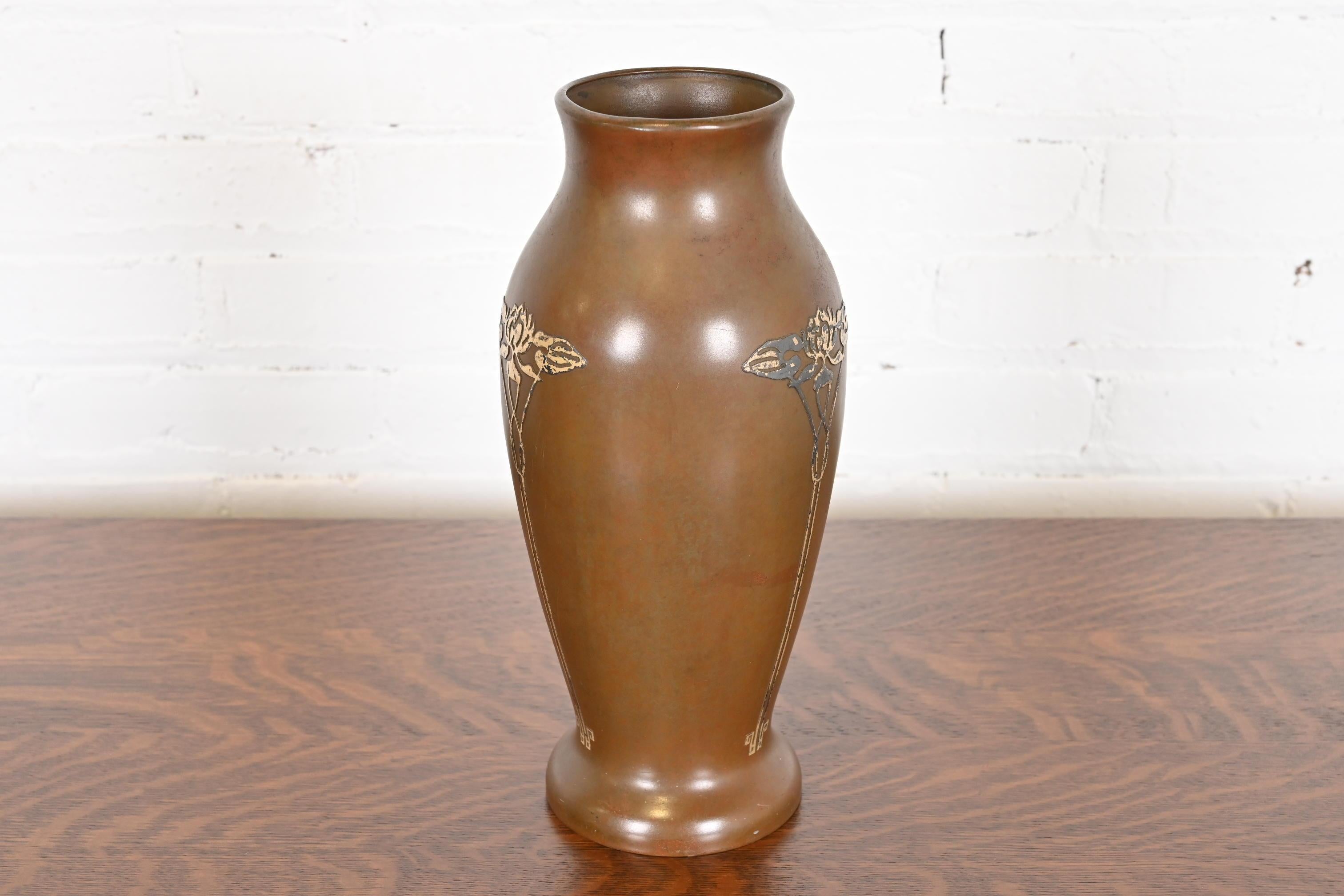 Silver Crest Arts & Crafts Sterling Silver on Bronze Vase For Sale 5