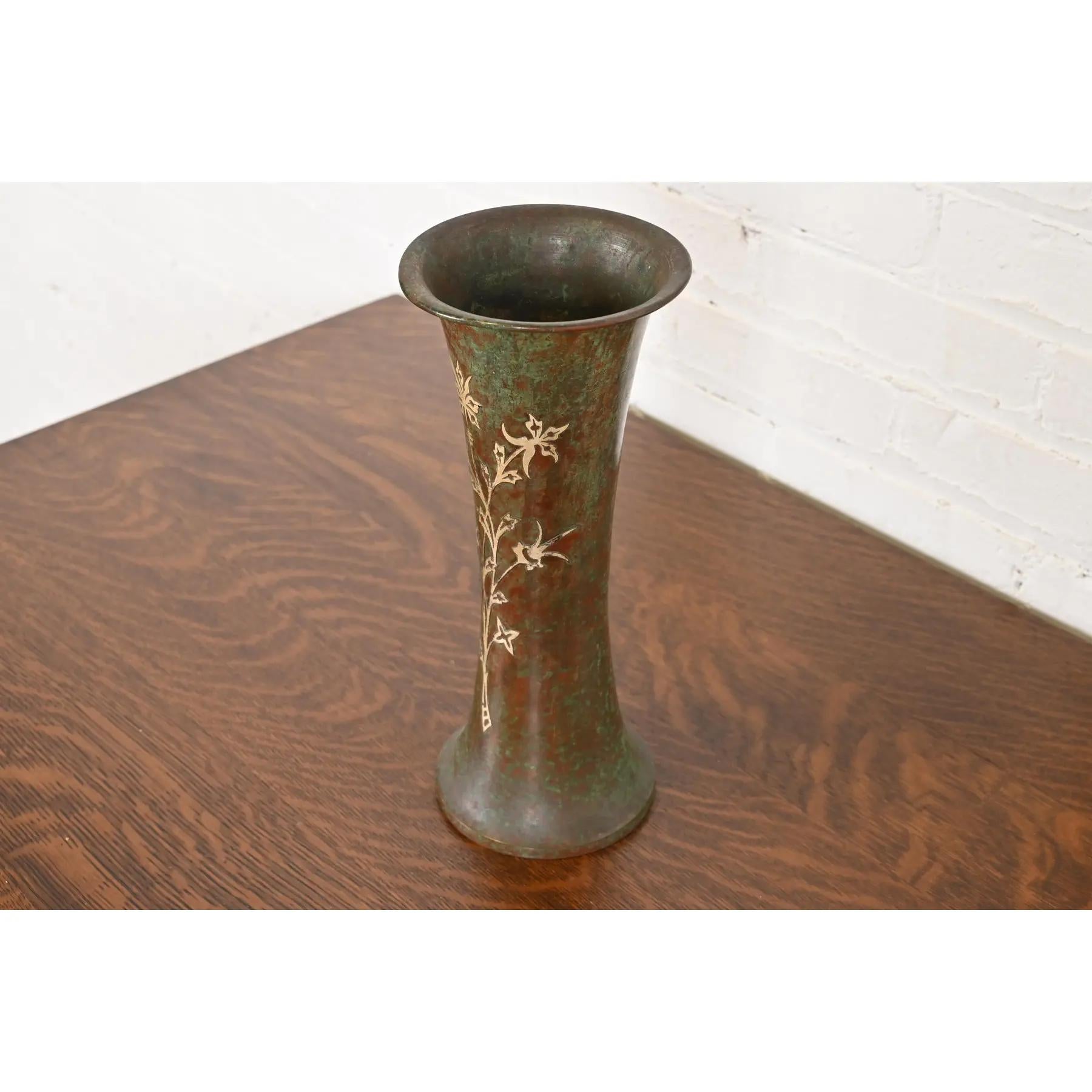 Arts and Crafts Silver Crest Arts & Crafts Sterling Silver on Bronze Vase For Sale