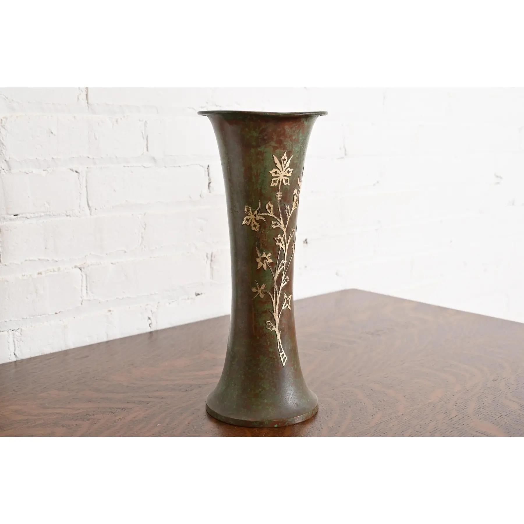 American Silver Crest Arts & Crafts Sterling Silver on Bronze Vase For Sale