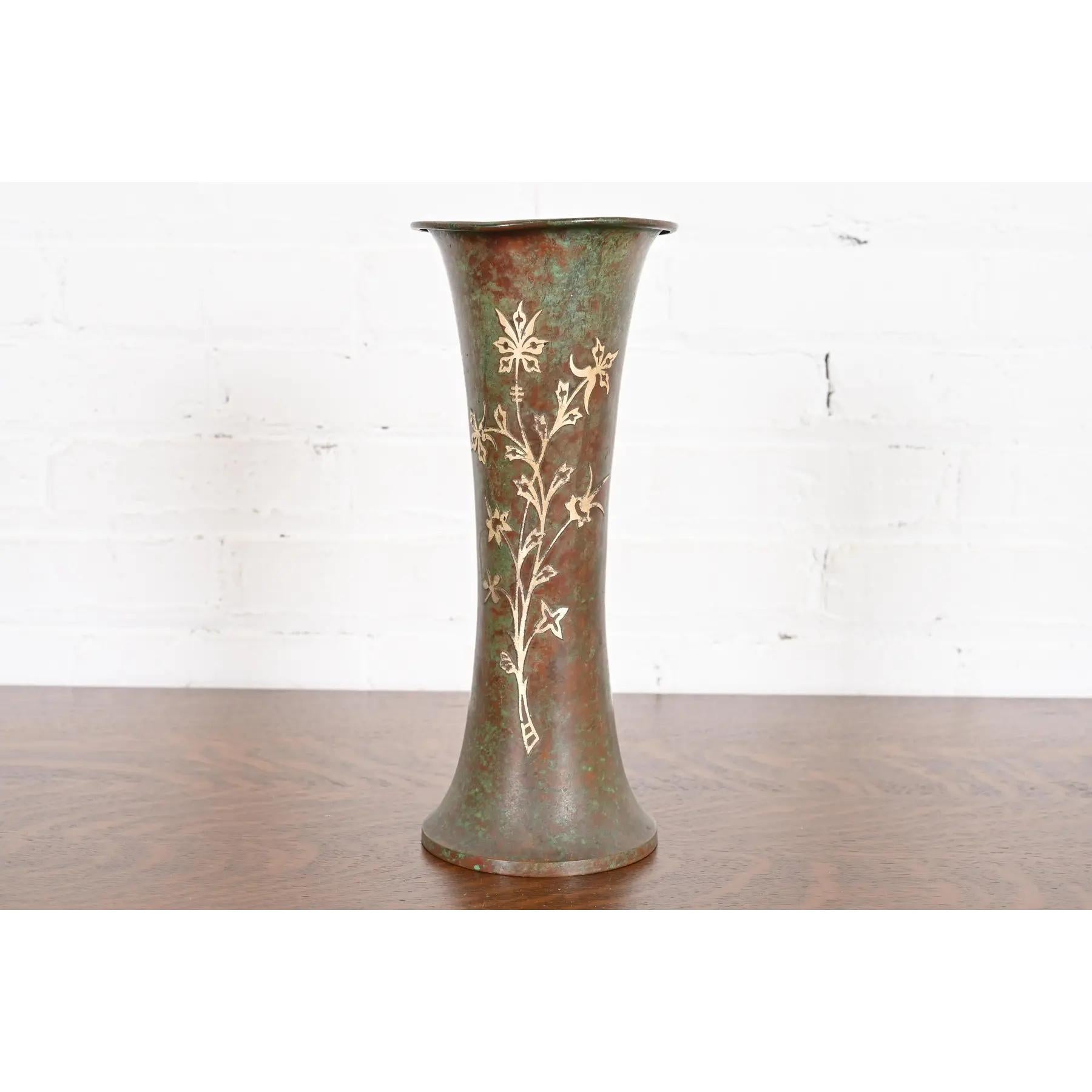 Silver Crest Arts & Crafts Sterling Silver on Bronze Vase In Good Condition For Sale In South Bend, IN