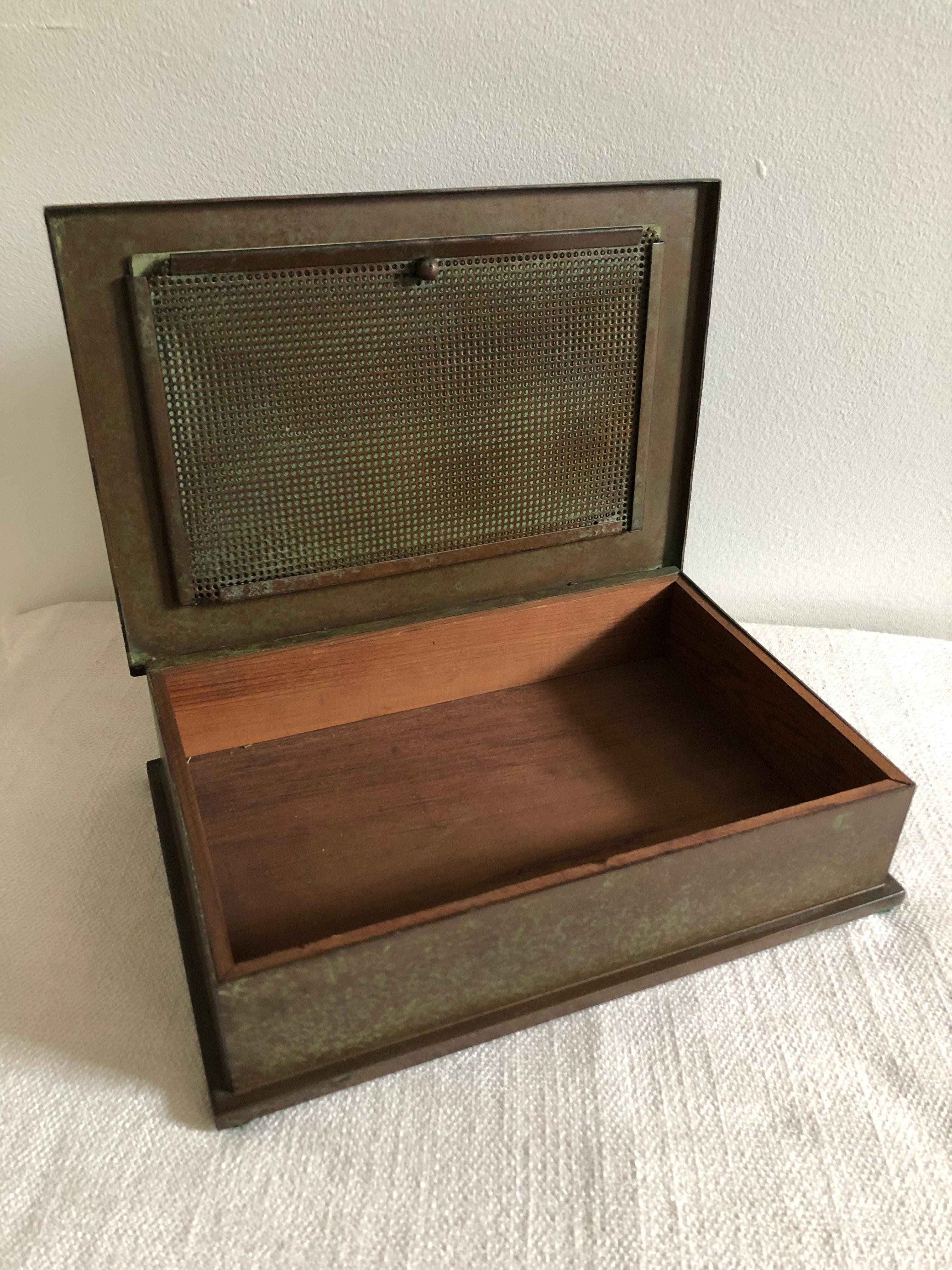 American Silver Crest Men's Humidor Box Bronze and Sterling For Sale