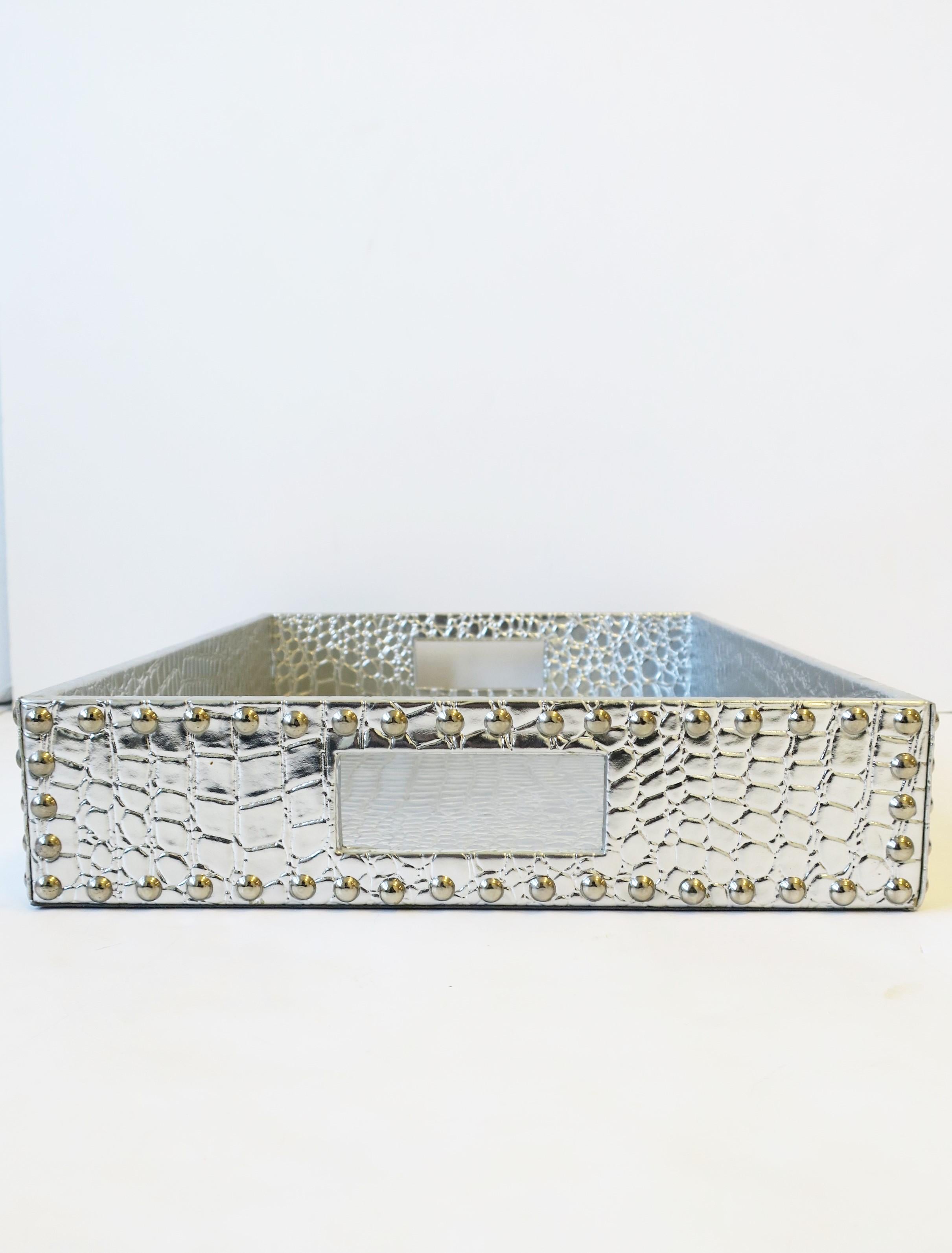 Crocodile Alligator Style Serving or Storage Tray with Nailhead Design 6