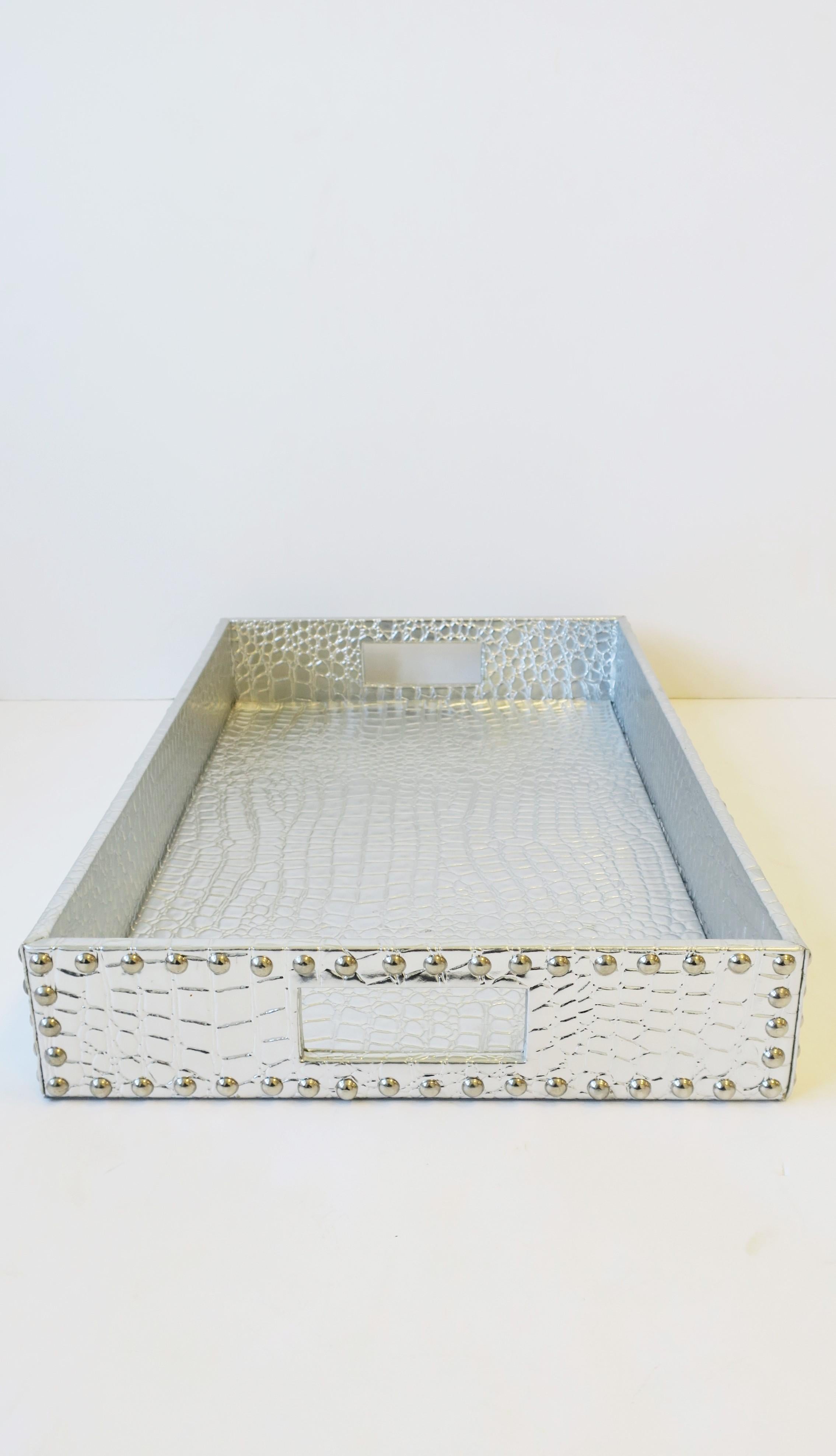 Crocodile Alligator Style Serving or Storage Tray with Nailhead Design 7