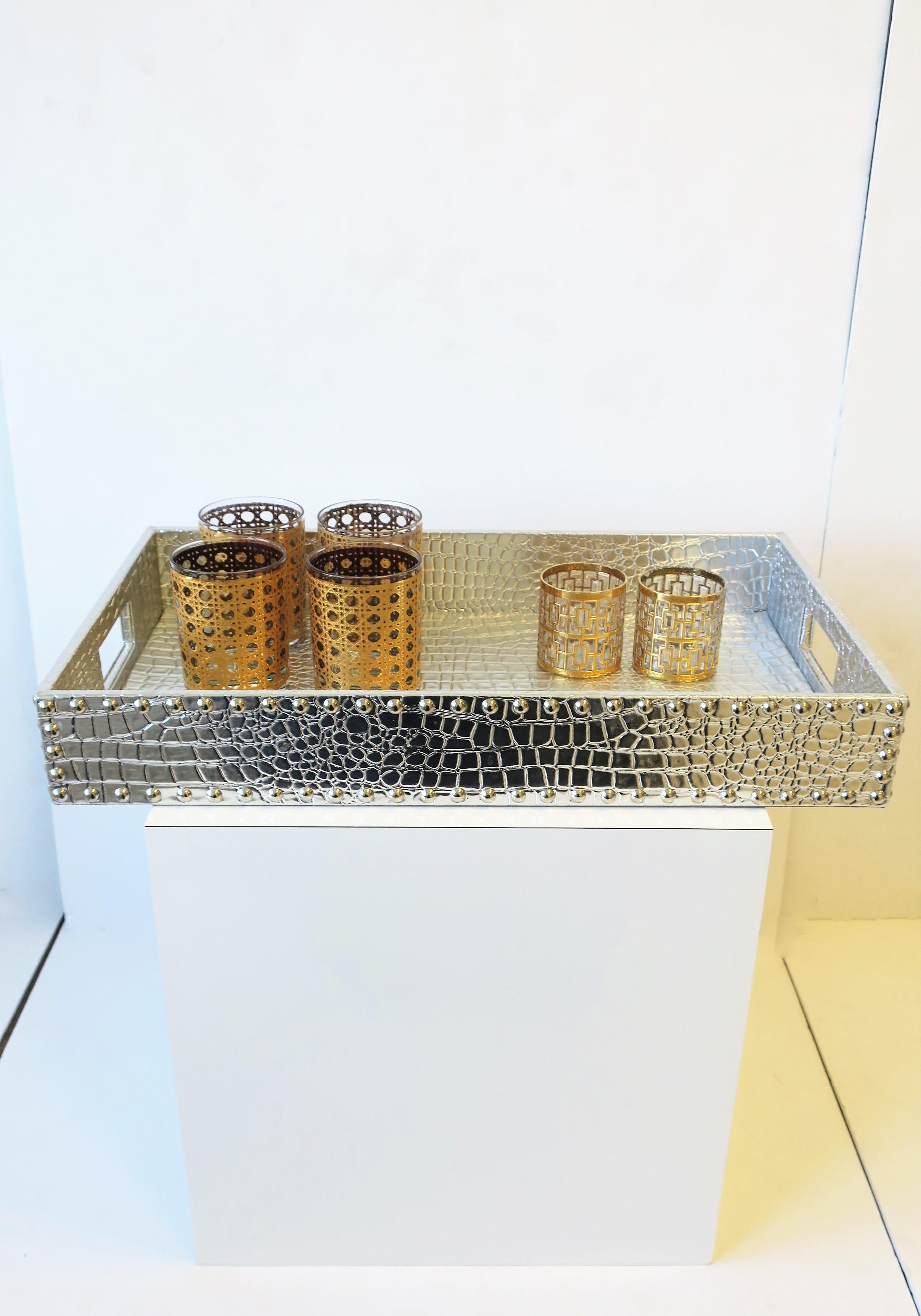 Contemporary Crocodile Alligator Style Serving or Storage Tray with Nailhead Design