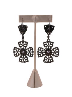 Silver Cross Earrings With Purple Center Stone