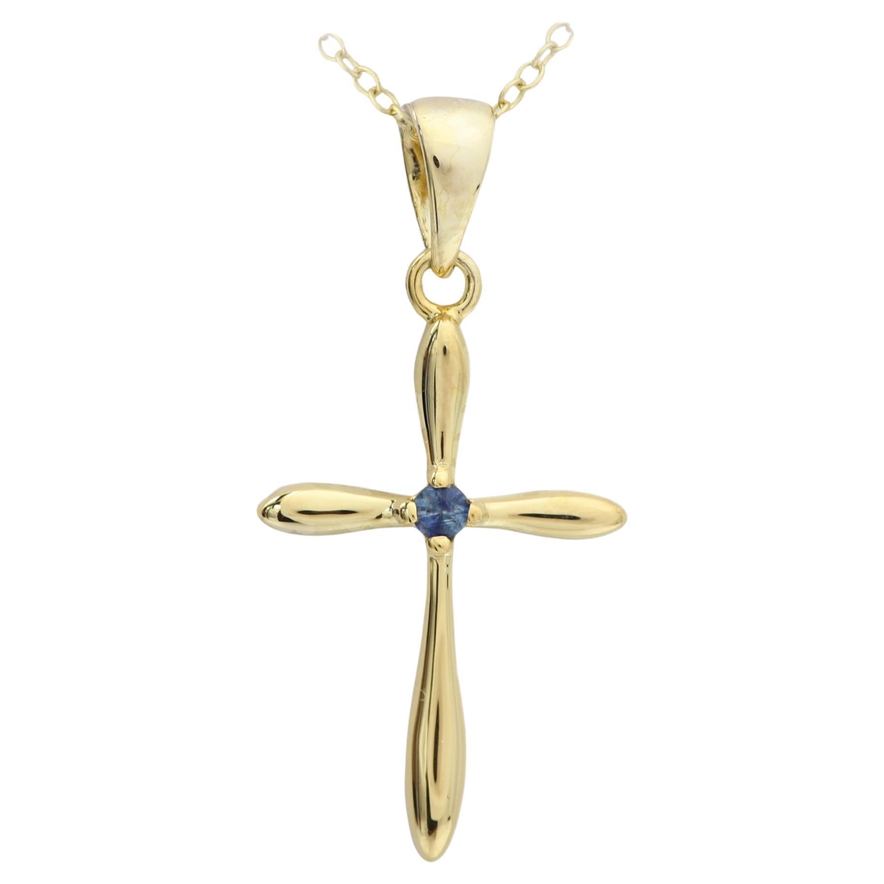 Silver Cross Natural Blue Sapphire Cross Pendant For Sale