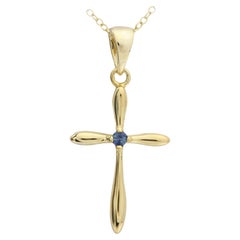 Silver Cross Natural Blue Sapphire Cross Pendant