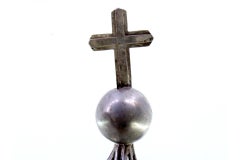 Silver crown of Virgin Mary with acanthus reliefs and cross-topped pommel